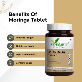 Vinamrit Moringa Capsules (500mg) | Ayurvedic Drumstick Leaf Supplement for Daily Wellness & Vitality | 100% Natural & Vegetarian | 60 Tablets