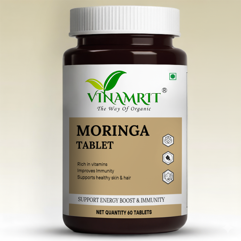 Vinamrit Moringa Tablets 500mg | Moringa Oleifera Leaf Powder Supplement | 100% Natural | 60 Vegetarian Tablets
