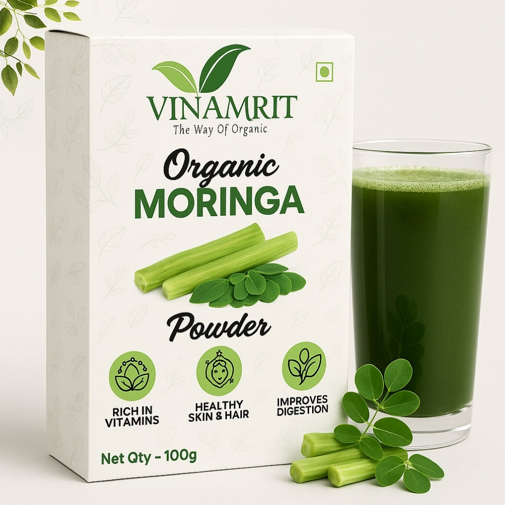 Vinamrit Moringa Powder | 100% Pure & Natural | Rich in Vitamins, Calcium & Antioxidants | Supports Immunity & Energy | 100g Pack | Superfood for Juices, Smoothies & Detox