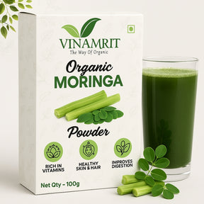 Vinamrit Moringa Powder | 100% Pure & Natural | Rich in Vitamins, Calcium & Antioxidants | Supports Immunity & Energy | 100g Pack | Superfood for Juices, Smoothies & Detox