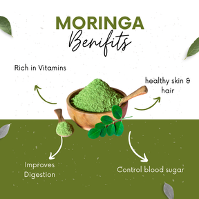 Vinamrit Moringa Powder | 100% Pure & Organic| Rich in Vitamins, Calcium & Antioxidants | Supports Immunity, Energy & Detox | 100g Pack | Ayurvedic Superfood for Juices, Smoothies & Wellness