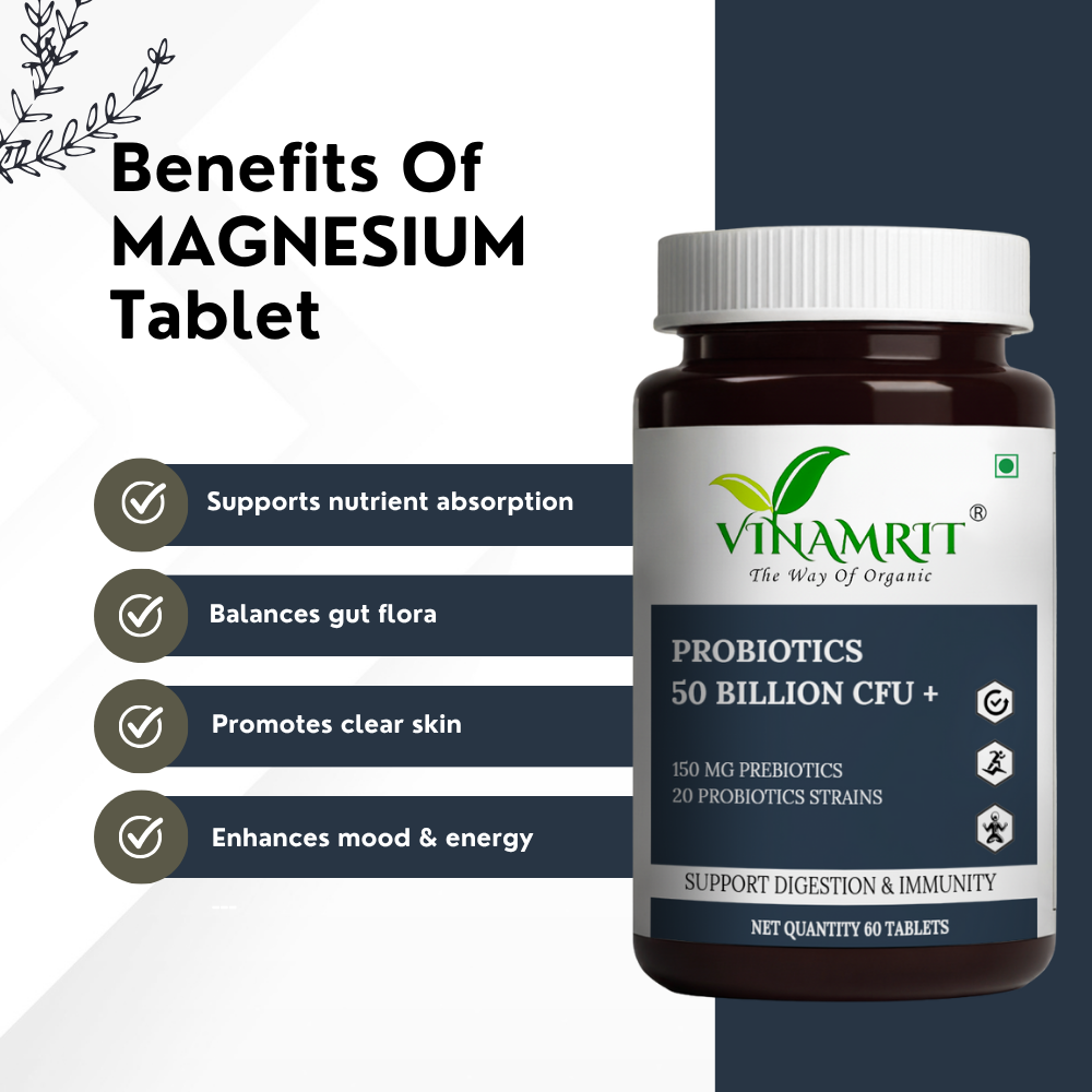 Vinamrit Probiotics Supplement 50 Billion CFU | With Prebiotics & 20 Powerful Strains | Supports Digestion, Gut Health & Immunity | 60 Vegetarian Capsules