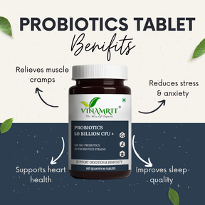 Vinamrit Probiotics Supplement 50 Billion CFU | With Prebiotics & 20 Powerful Strains | Supports Digestion, Gut Health & Immunity | 60 Vegetarian Capsules