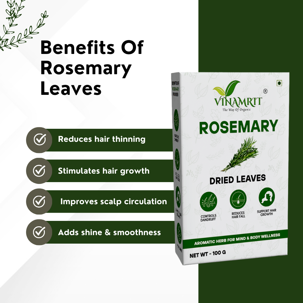 Vinamrit Rosemary Leaves | 100% Pure & Natural | Promotes Hair Growth, Strength & Scalp Health | 100g Pack | Ayurvedic Herbal Leaves