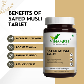 Vinamrit Safed Musli Capsules 660mg | Ayurvedic Vitality & Strength Supplement | With Shilajit & Gokshura | 60 Vegetarian Capsules
