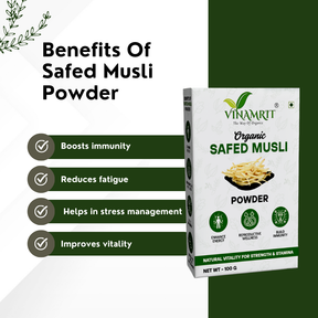 Vinamrit Safed Musli Powder | 100% Pure & Organic | Traditional Ayurvedic Root for Wellness & Vitality | 100g Pack