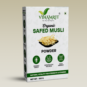Vinamrit Safed Musli Powder | 100% Pure & Organic | Traditional Ayurvedic Root for Wellness & Vitality | 100g Pack