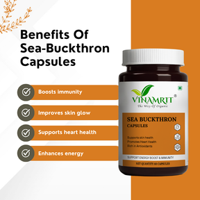 Vinamrit 100% Pure Sea Buckthorn Capsules | Omega 3, 6, 7 & 9 Rich | 60 Herbal Capsules for Daily Wellness