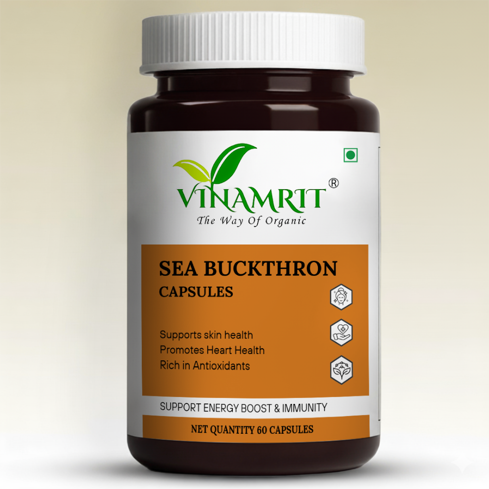 Vinamrit 100% Pure Sea Buckthorn Capsules | Omega 3, 6, 7 & 9 Rich | 60 Herbal Capsules for Daily Wellness