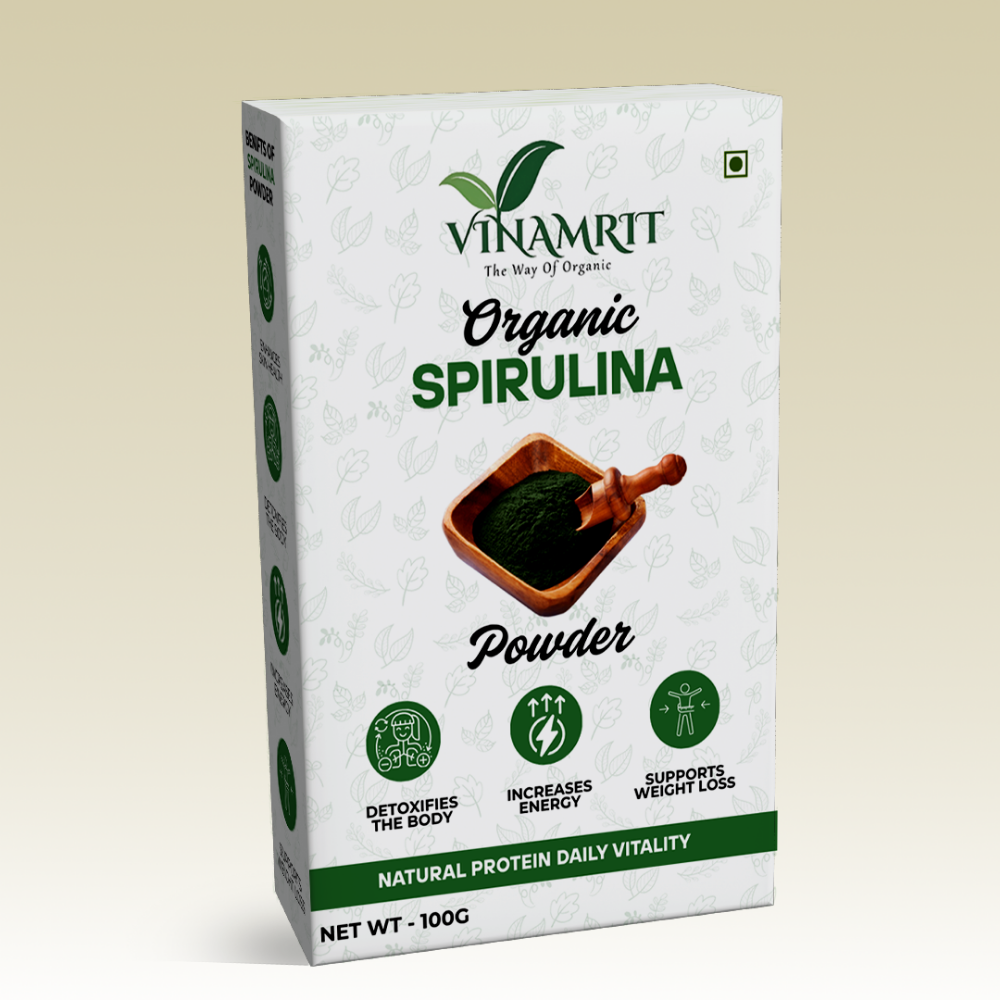 Vinamrit Spirulina Powder | 100% Pure Organic Algae Powder | 100g