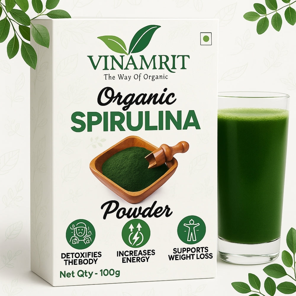 Vinamrit Spirulina Powder | 100% Pure & Natural | Plant-Based Protein & Iron | Supports Immunity, Energy & Detox | 100g Pack | Superfood for Smoothies, Juices & Fitness