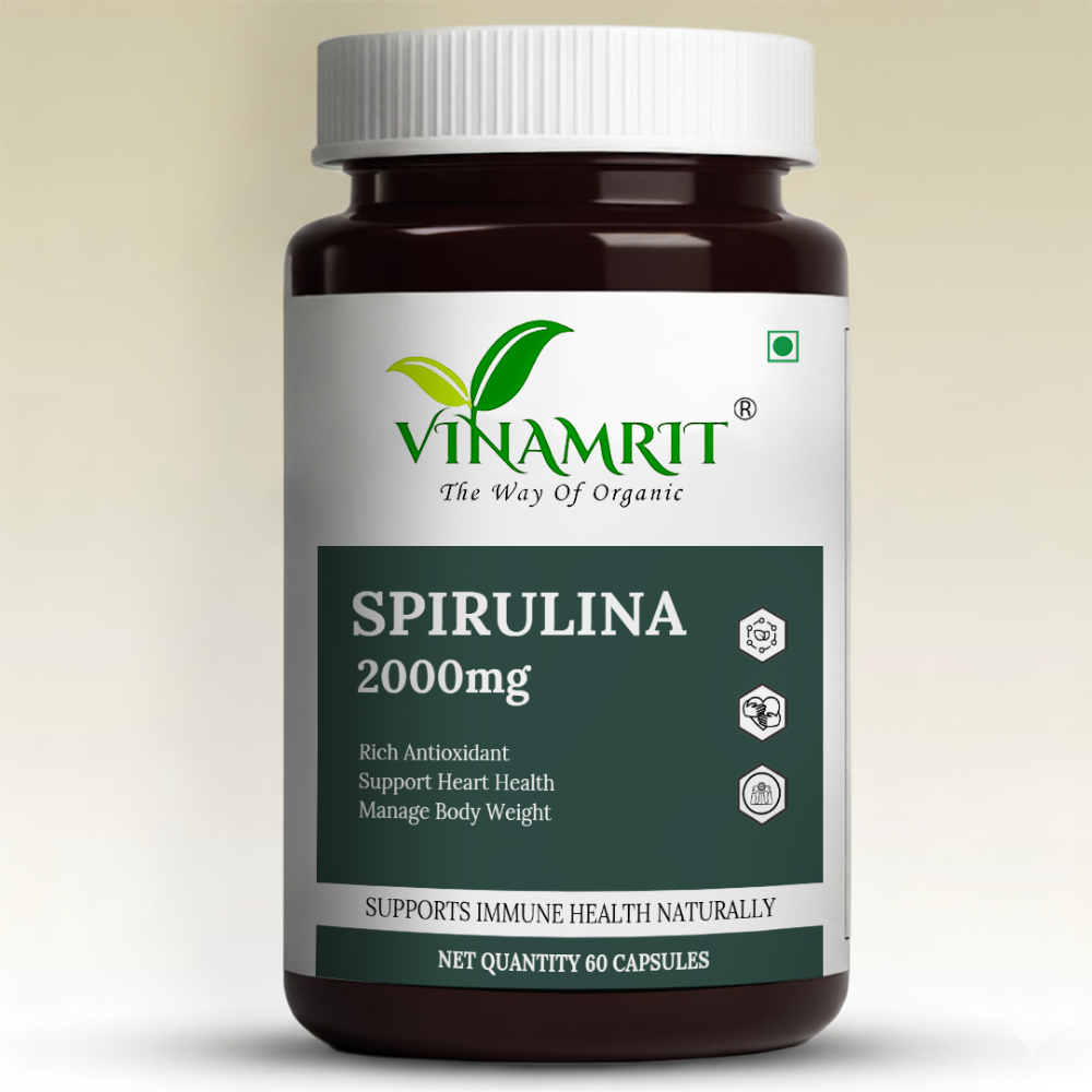 Vinamrit Organic Spirulina Tablets 1000mg | Plant-Based Superfood | Rich in Natural Protein, Vitamins & Minerals | 60 Vegetarian Tablets