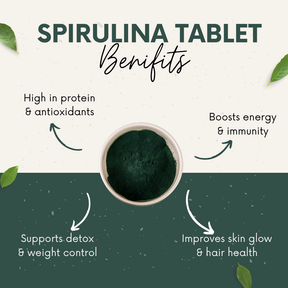 Vinamrit Organic Spirulina Tablets 1000mg | Plant-Based Superfood | Rich in Natural Protein, Vitamins & Minerals | 60 Vegetarian Tablets