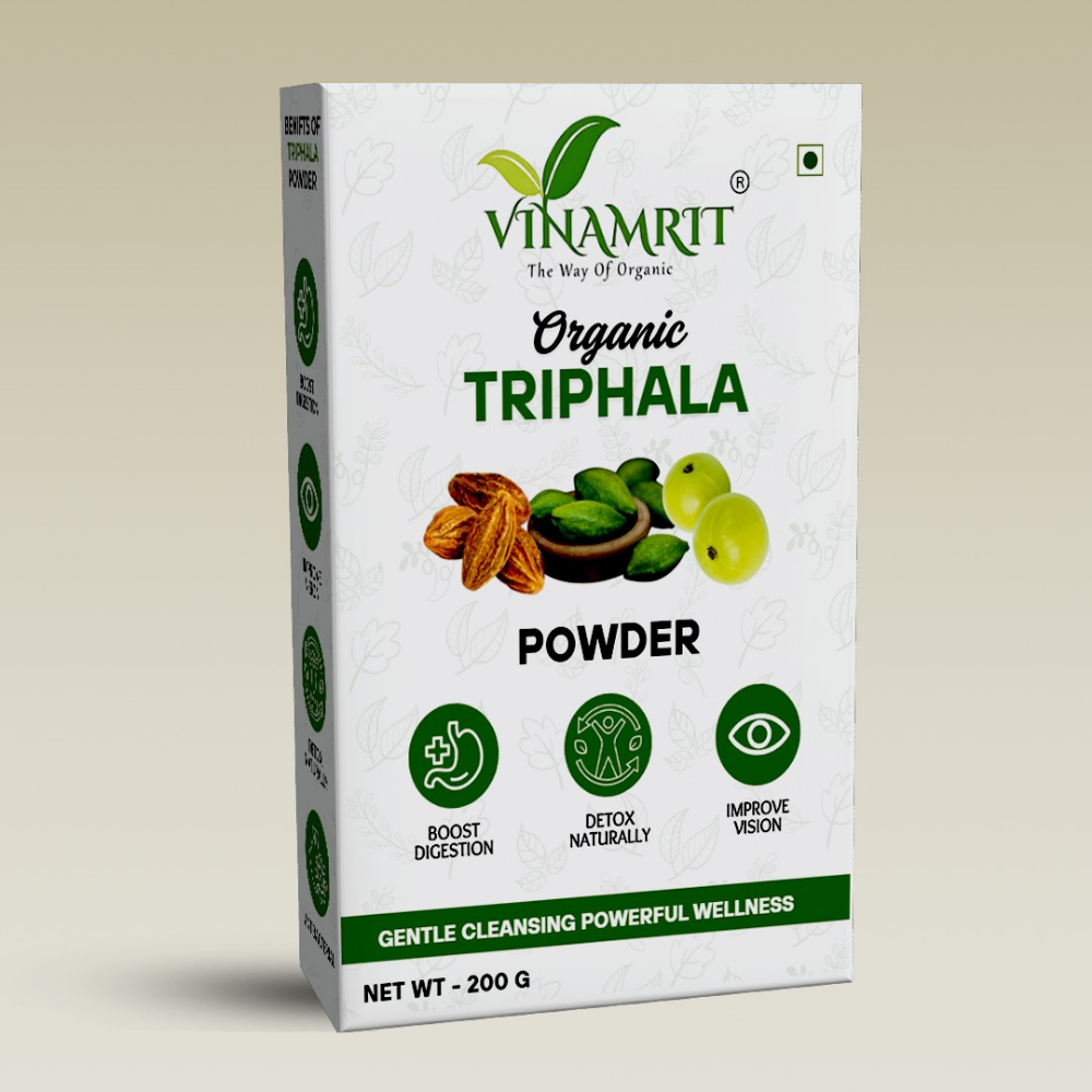 Vinamrit Triphala Powder | 100% Pure & Organic Herbal Blend | Traditional Ayurvedic Combination of Amalaki, Haritaki & Bibhitaki | 100g Pack