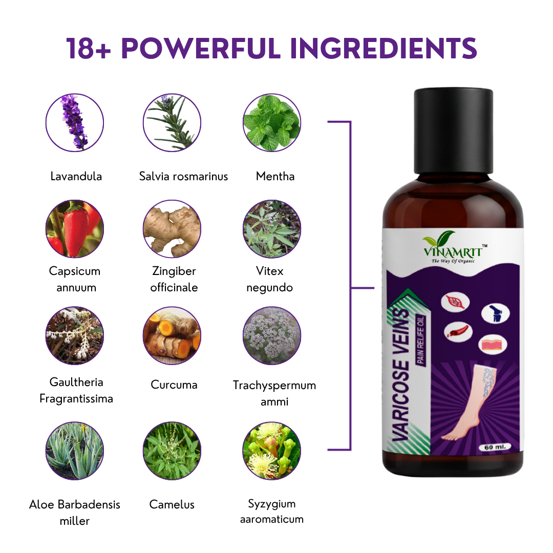 Varicose Veins Pain Relief Oil – 60 ml | Pain & Swelling Reduction