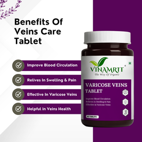 Vinamrit Varicose Veins Tablets | Ayurvedic Herbal Blend for Vein Wellness & Circulation Support | Enriched with Natural Extracts | 60 Tablets