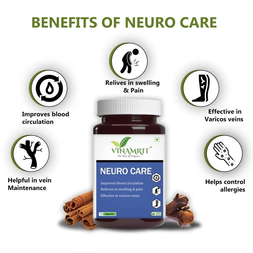 Vinamrit Neuro Care : Ayurvedic Solution for Varicose Veins & Spider Veins | 30 Tablet - VINAMRIT