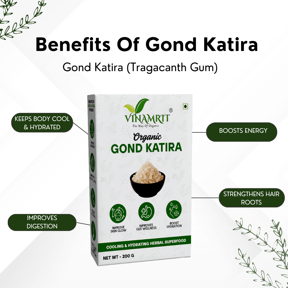 Vinamrit Gond Katira (Tragacanth Gum) | 100% Pure & Natural | Traditional Ayurvedic Resin for Cooling & Refreshing Recipes | 100g Pack