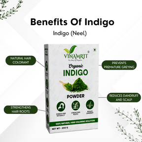 Vinamrit Indigo Powder | 100% Pure & Organic| Traditional Ayurvedic Herb for Natural Hair Care & Coloring | 100g Pack