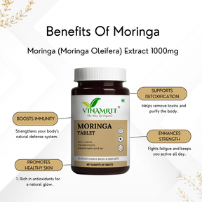 Vinamrit Moringa Capsules (500mg) | Ayurvedic Drumstick Leaf Supplement for Daily Wellness & Vitality | 100% Natural & Vegetarian | 60 Tablets