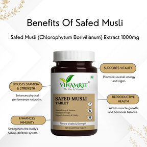 Vinamrit Safed Musli Capsules 660mg | Ayurvedic Vitality & Strength Supplement | With Shilajit & Gokshura | 60 Vegetarian Capsules