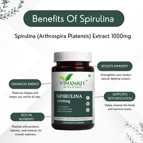 Vinamrit Organic Spirulina Tablets 1000mg | Plant-Based Superfood | Rich in Natural Protein, Vitamins & Minerals | 60 Vegetarian Tablets