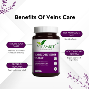 Vinamrit Varicose Veins Tablets | Ayurvedic Herbal Blend for Vein Wellness & Circulation Support | Enriched with Natural Extracts | 60 Tablets