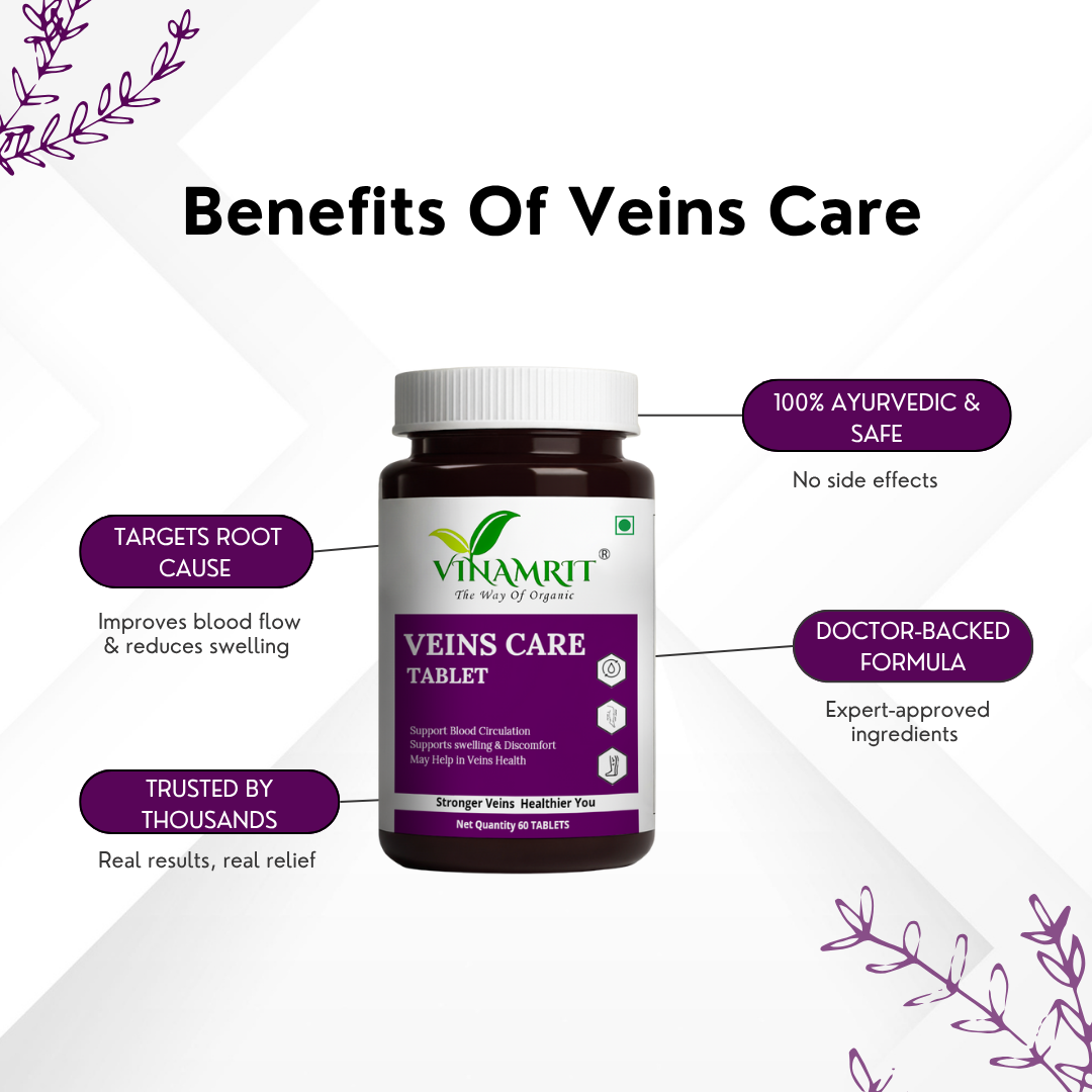 Vinamrit Veins Care Tablets | Ayurvedic Formula for Varicose Veins & Spider Veins Support | Herbal Blend for Leg & Vein Wellness | 30 Tablets