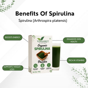 Vinamrit Spirulina Powder | 100% Pure & Natural | Plant-Based Protein & Iron | Supports Immunity, Energy & Detox | 100g Pack | Superfood for Smoothies, Juices & Fitness