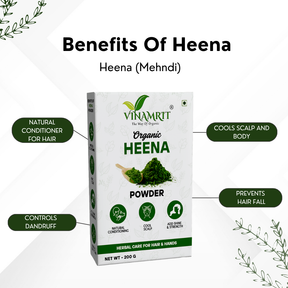 Vinamrit Henna Powder | 100% Pure & Organic| Traditional Ayurvedic Herb for Natural Hair Coloring & Care | 100g Pack