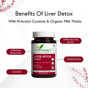 Vinamrit Liver Detox Tablets | Ayurvedic Herbal Supplement with Milk Thistle & NAC | Herbal Blend for Liver Cleanse & Daily Wellness | 60 Tablets
