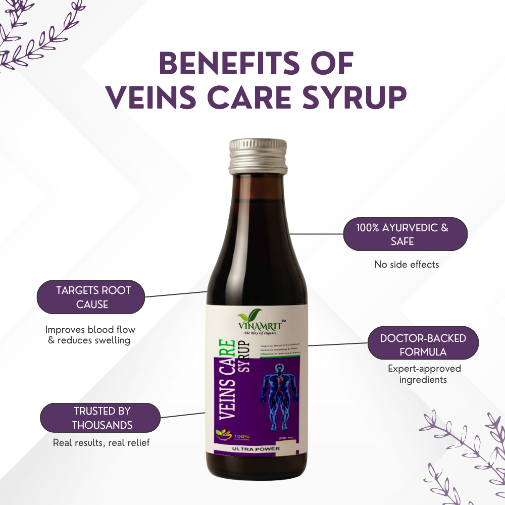 Vinamrit Veins Care Syrup – 200ml | Ayurvedic Herbal Blend | Made for Daily Vein Wellness & Comfort | 100% Natural Ingredients