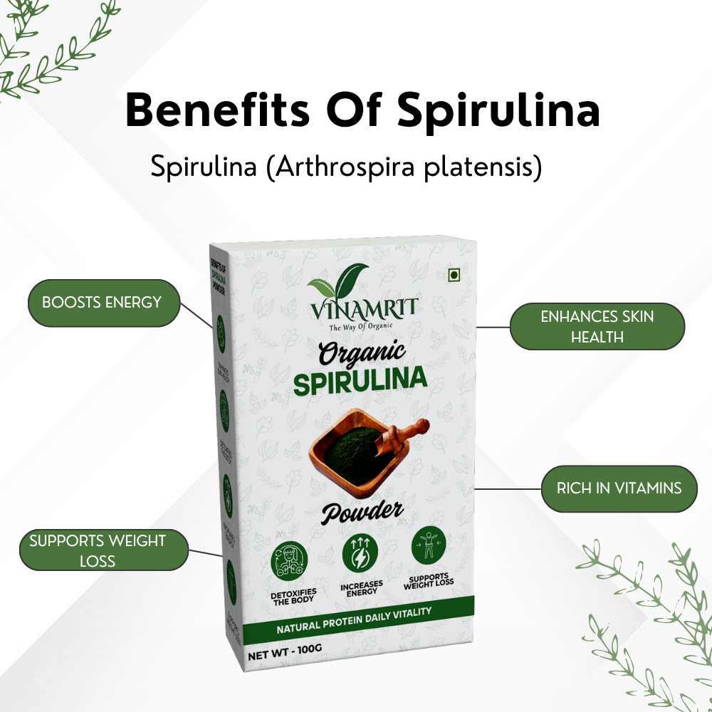 Vinamrit Spirulina Powder | 100% Pure Organic Algae Powder | 100g