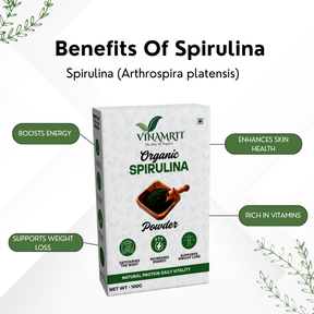 Vinamrit Spirulina Powder | 100% Pure & Organic| Plant-Based Protein & Iron | Boosts Immunity, Energy & Detox | 100g Pack | Superfood for Smoothies, Juices & Fitness