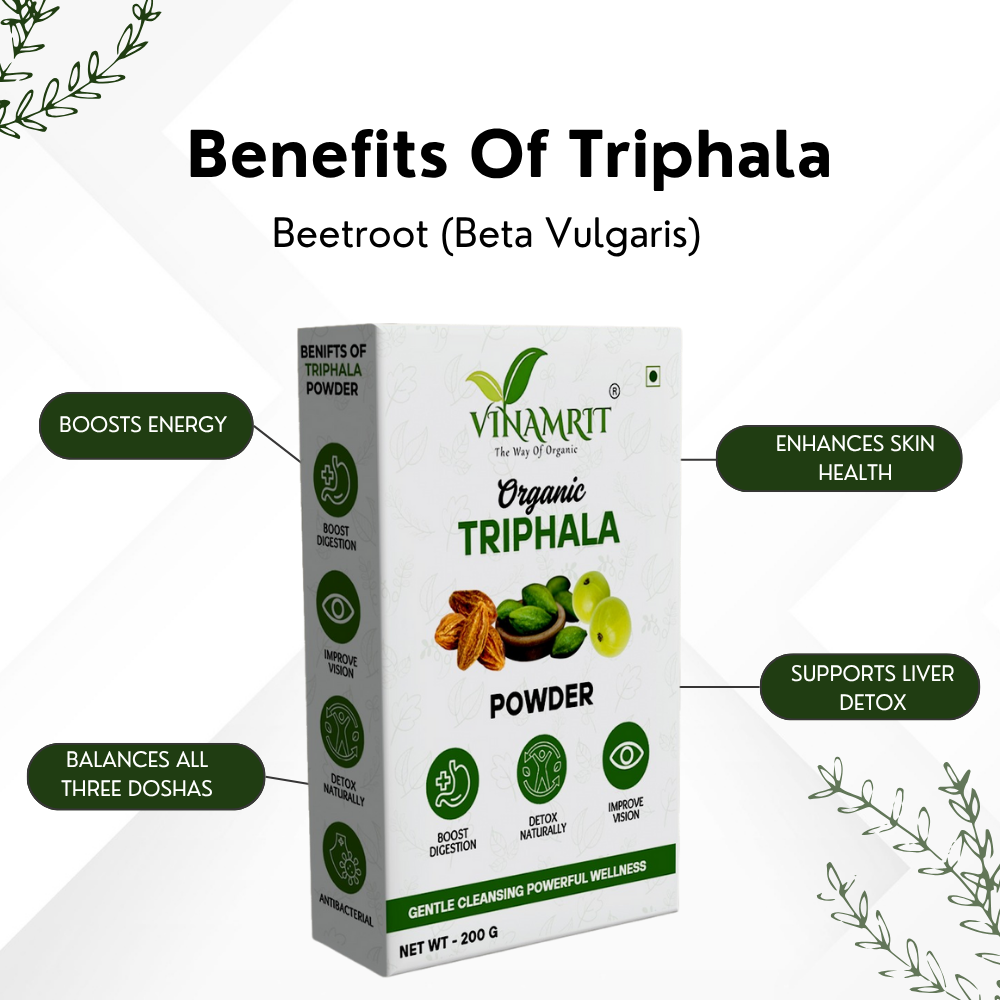 Vinamrit Triphala Powder | 100% Pure & Organic Herbal Blend | Traditional Ayurvedic Combination of Amalaki, Haritaki & Bibhitaki | 100g Pack