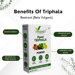 Vinamrit Triphala Powder | 100% Pure & Organic Herbal Blend | Traditional Ayurvedic Combination of Amalaki, Haritaki & Bibhitaki | 100g Pack