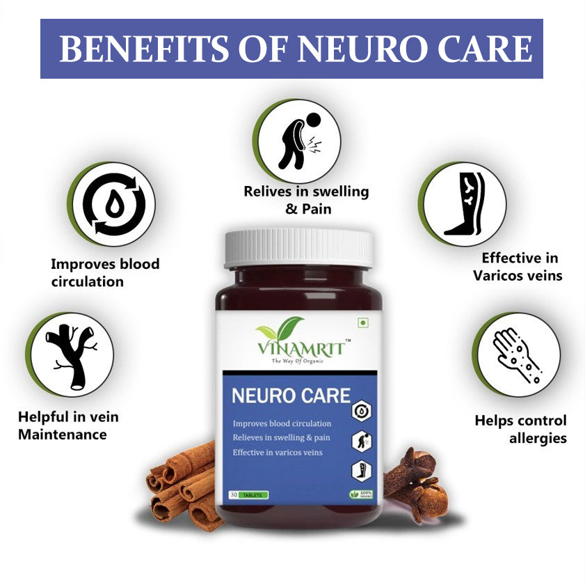 Vinamrit Neuro Care : Ayurvedic Solution for Varicose Veins & Spider Veins | 30 Tablet - VINAMRIT