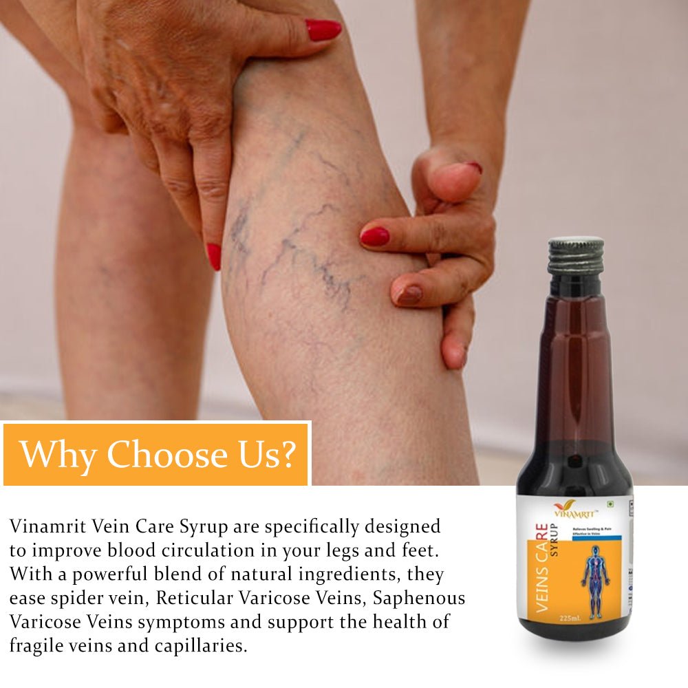 Varicose Veins Care Syrup: Ayurvedic Relief for Varicose Veins | Reduces Cramps, Pain, and Swelling - VINAMRIT