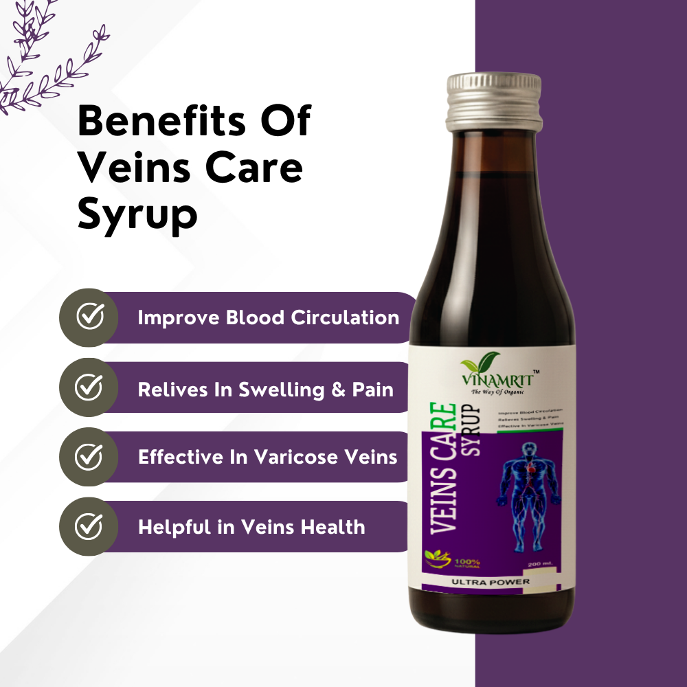 Vinamrit Veins Care Syrup – 200ml | Ayurvedic Herbal Blend | Made for Daily Vein Wellness & Comfort | 100% Natural Ingredients