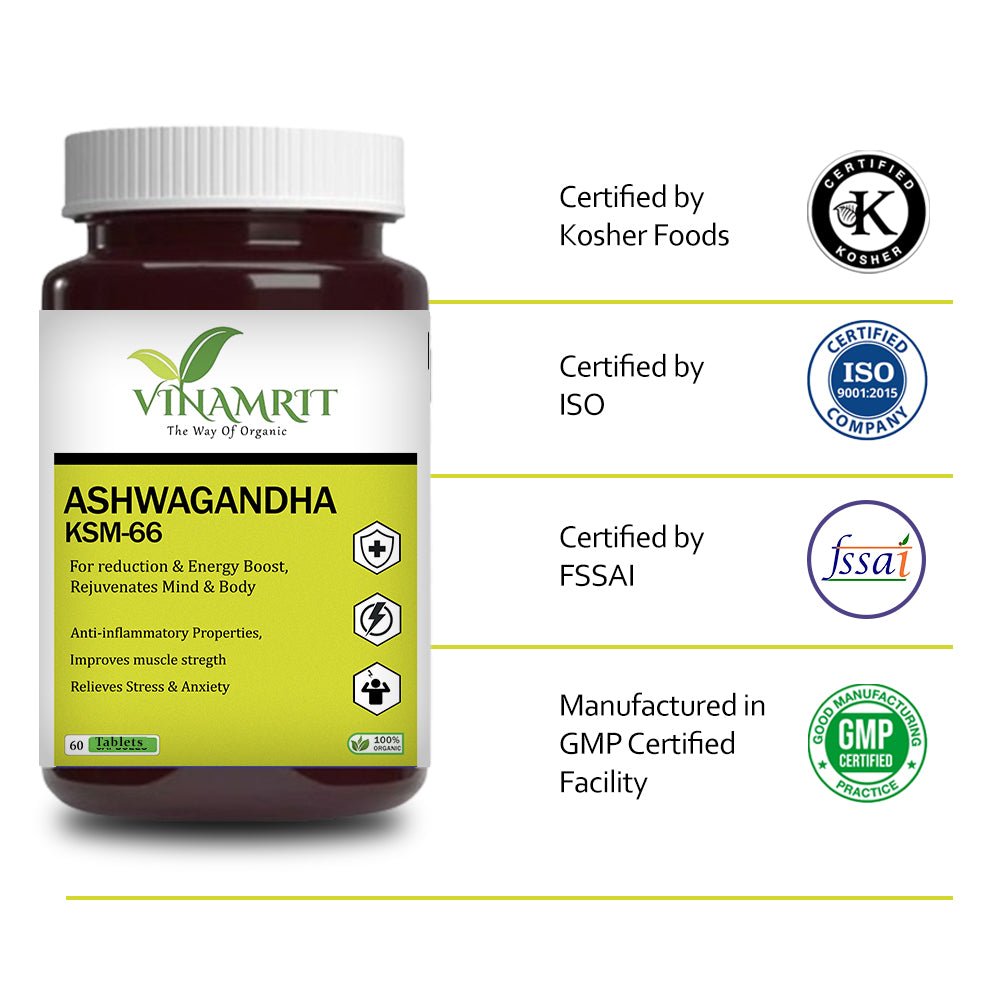 Vinamrit Ashwagandha Tablet 1000 mg | Pure Withania Somnifera Extract – 60 Tablets - VINAMRIT