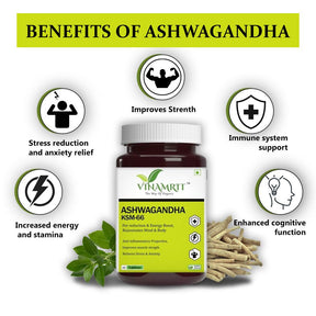 Vinamrit Ashwagandha Tablet 1000 mg | Pure Withania Somnifera Extract – 60 Tablets - VINAMRIT