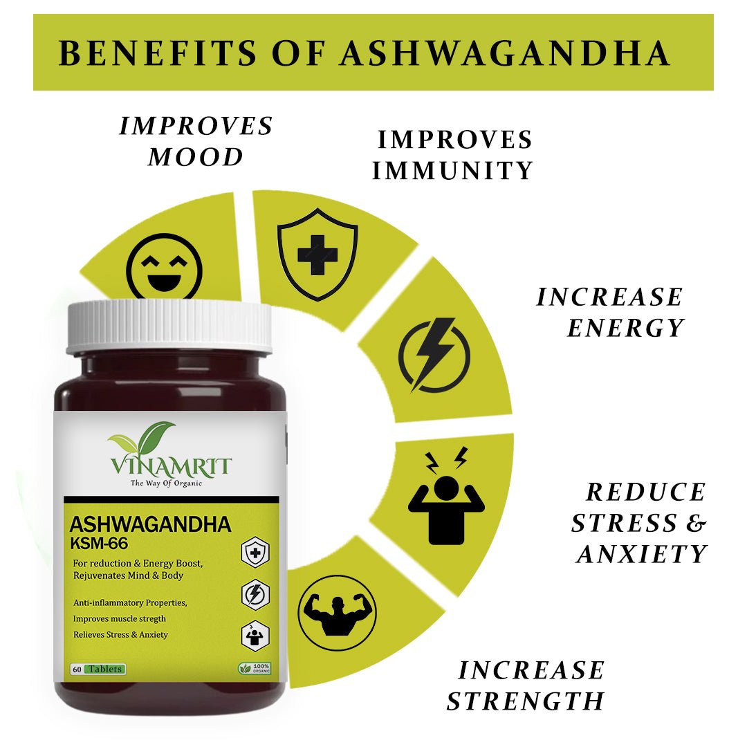 Vinamrit Ashwagandha Tablet 1000 mg | Pure Withania Somnifera Extract – 60 Tablets - VINAMRIT