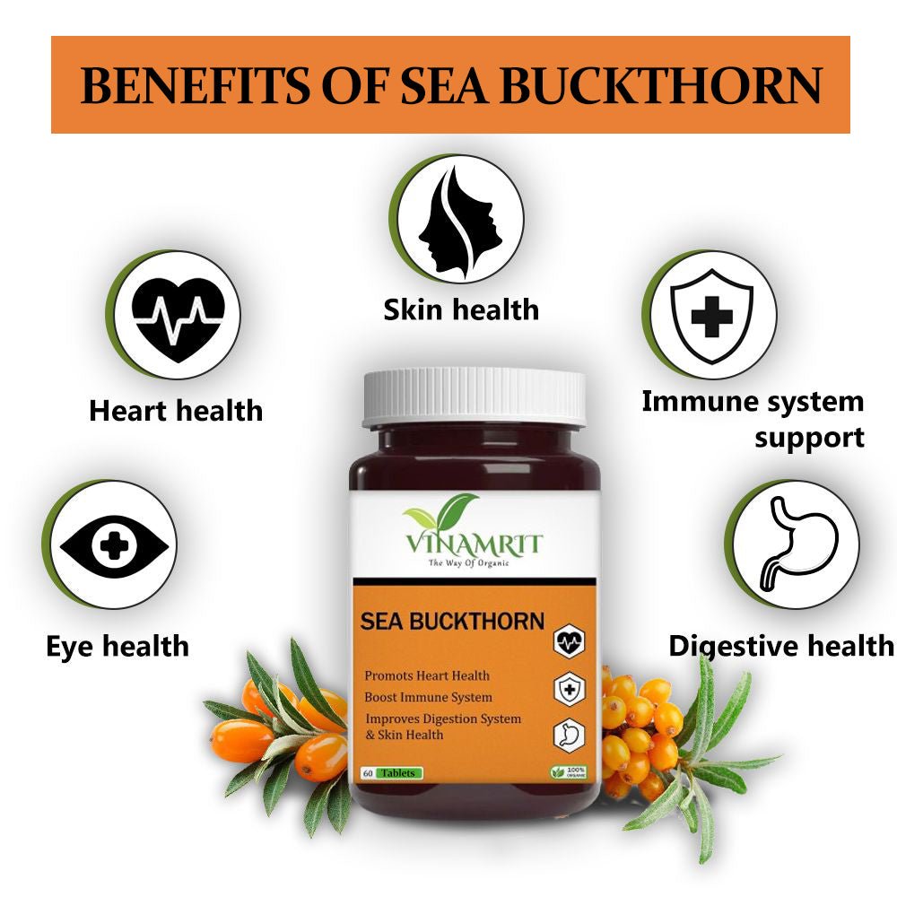 Vinamrit Sea Buckthorn Tablets for Skin, Immunity & Hair Growth – Natural Supplement 60 Tablet - VINAMRIT