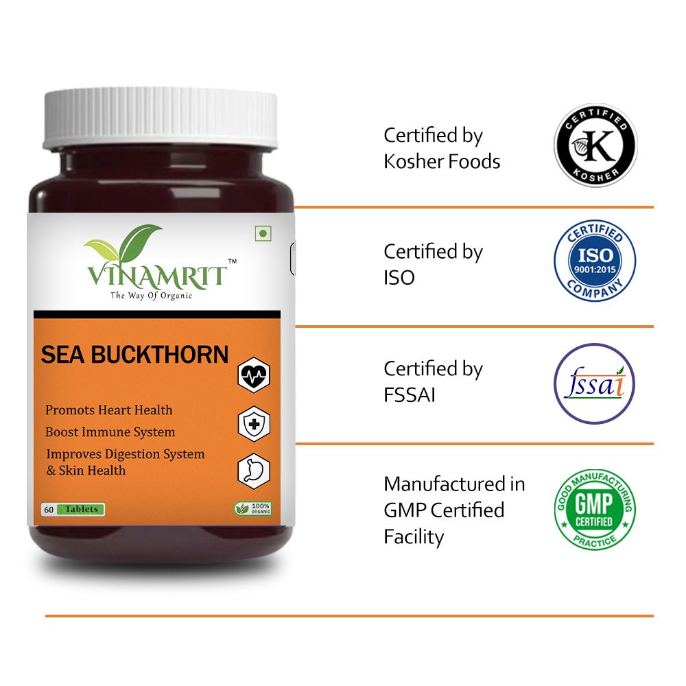 Vinamrit Sea Buckthorn Tablets for Skin, Immunity & Hair Growth – Natural Supplement 60 Tablet - VINAMRIT