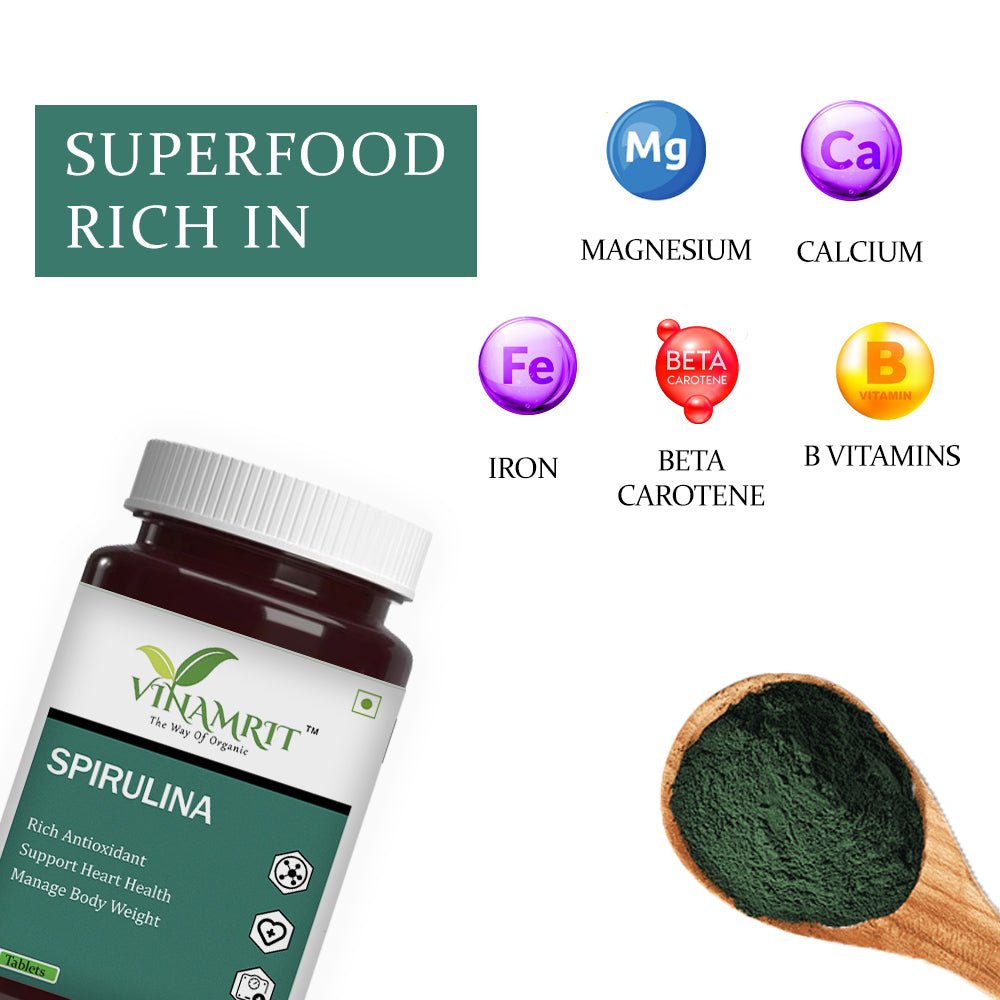 Vinamrit Spirulina 2000MG |Green Superfood for Weight Management - 60 Tablet - VINAMRIT