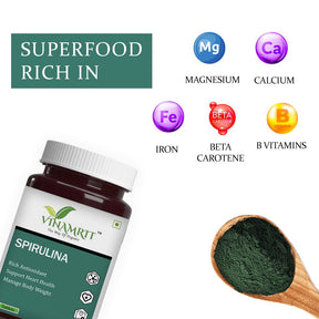 Vinamrit Spirulina 2000MG |Green Superfood for Weight Management - 60 Tablet - VINAMRIT