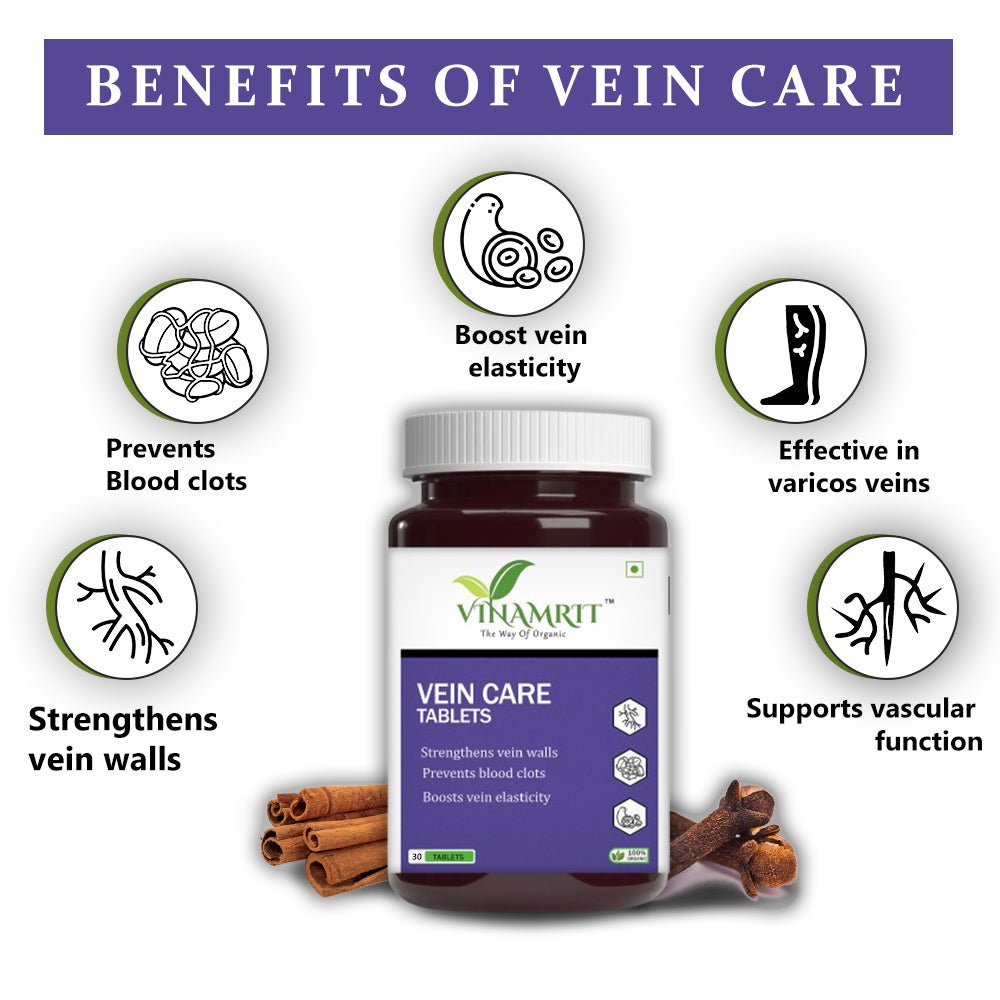 Vinamrit Varicose Veins Care Tablet: Ayurvedic Solution for Varicose Veins & Spider Veins | 30Tablets - VINAMRIT