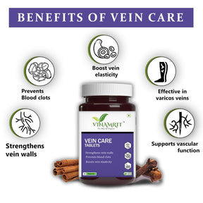 Vinamrit Varicose Veins Care Tablet: Ayurvedic Solution for Varicose Veins & Spider Veins | 30Tablets - VINAMRIT