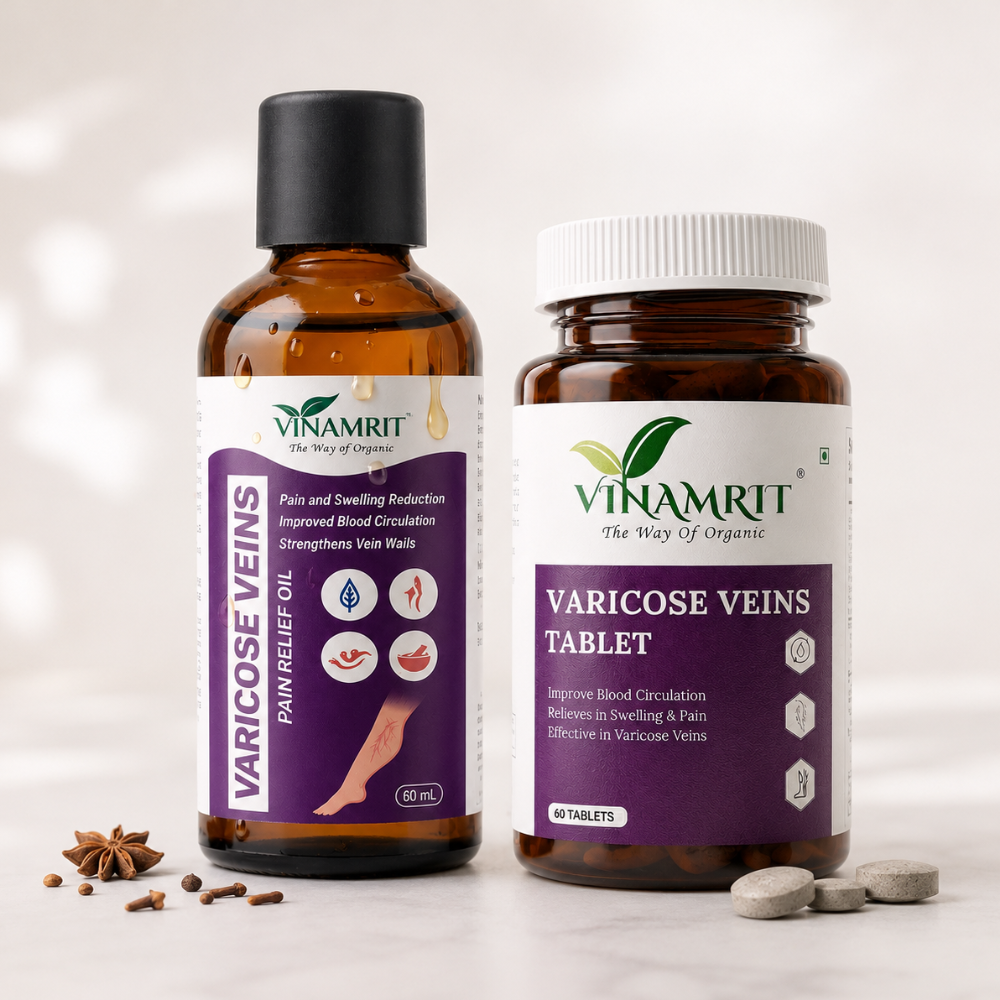Vinamrit Varicose Veins Care Combo | Veins Oil 60ml +  Veins Tablets 60 Tablets